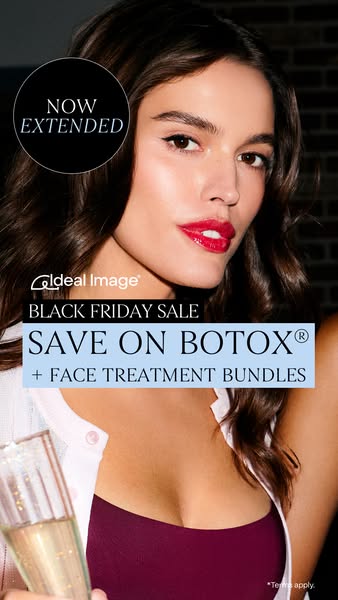 This image ad promotes Ideal Image's Black Friday sale, offering savings on Botox and face treatment bundles. It fea