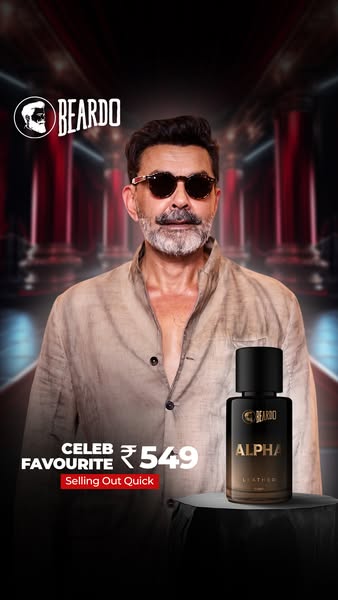 This image ad for Beardo Alpha perfume features a celebrity endorsement to promote the product and highlight its popular
