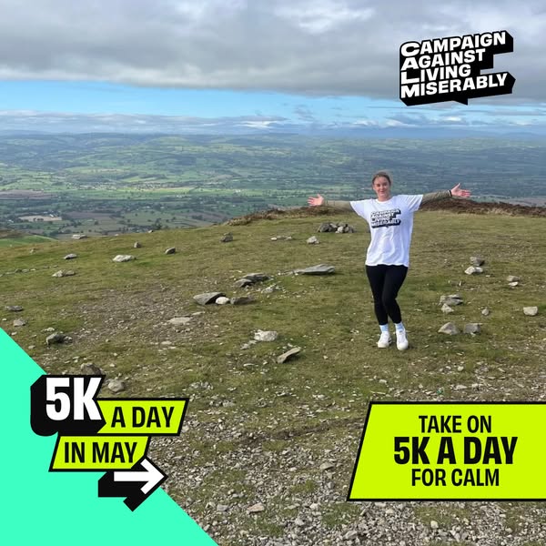 An image ad for Campaign Against Living Miserably featuring a woman standing on a hill with her arms spread, promoting t