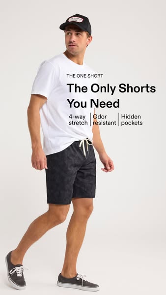 This ad showcases 'The One Short' from a men's clothing brand. The ad emphasizes the shorts' comfort and