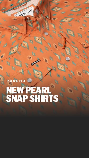This ad showcases the brand's new pearl snap shirts. The ad focuses on the pattern and style of the shirt.