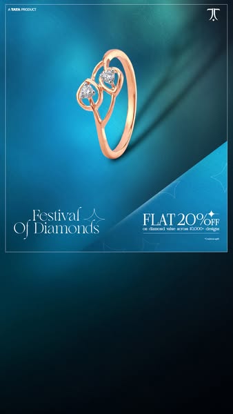 This image ad showcases a diamond ring from TATA, highlighting a special offer of 20% off on diamond value across 10,000