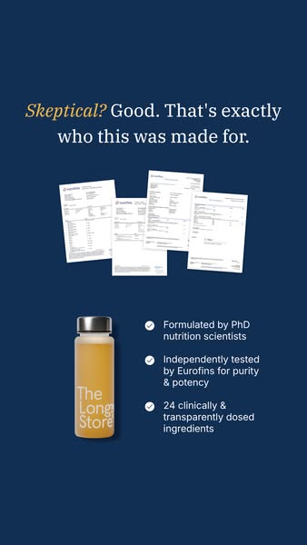 The ad for The Long Store health supplement uses the headline "Skeptical? Good. That's exactly who this was mad