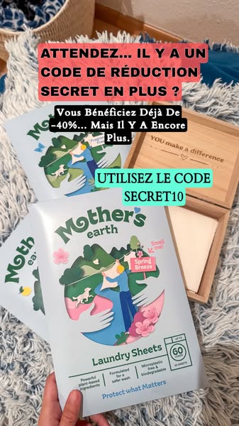 This ad for Mother's Earth Laundry Sheets promotes a secret discount code and the product's eco-friendly feature