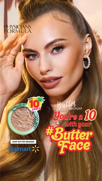 Image ad featuring the Physicians Formula Butter Bronzer, highlighting its popularity and availability at Walmart.