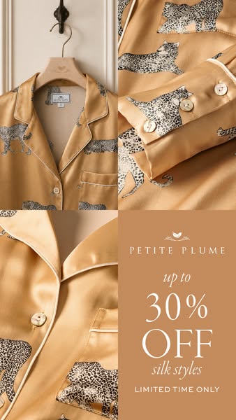 This ad for Petite Plume promotes a limited time offer of up to 30% off silk styles. The ad features a close-up of a sil
