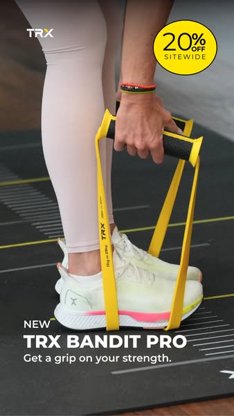 This ad for TRX Bandit Pro demonstrates how it can be used with your feet to improve strength. The ad features a 20% off