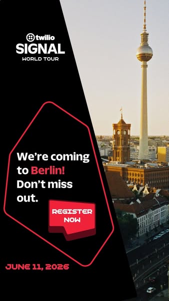 This image ad promotes the Twilio Signal World Tour event in Berlin on June 11, 2026. It features a visually striking de