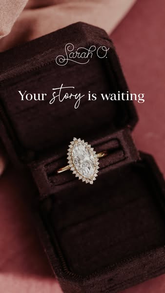 This image ad features an engagement ring in its box. The overall message implies that Sarah O. sells the ring and that 