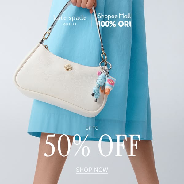 This image ad for Kate Spade Outlet promotes a sale of up to 50% off.