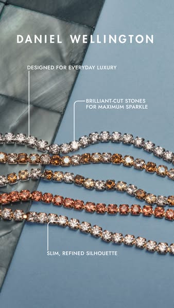 This ad showcases Daniel Wellington's jewelry, highlighting its design for everyday luxury. The image features multi