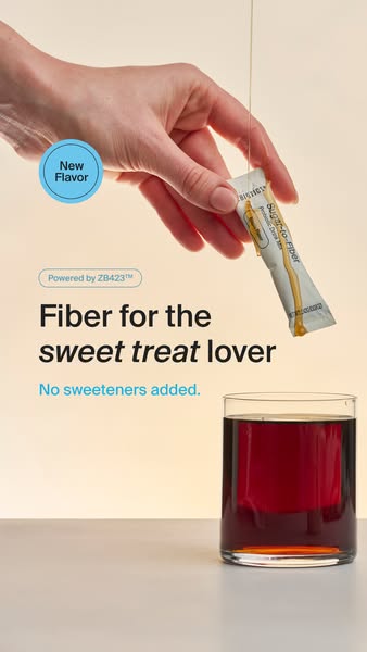 Image ad for Sugar-to-Fiber, highlighting the new flavor of their fiber supplement powder made for the sweet treat lover