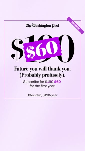 This ad by The Washington Post promotes a limited-time offer for a yearly subscription. The offer promotes savings for t