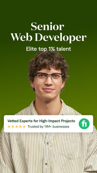 This ad showcases a Senior Web Developer available for hire on Fiverr. The ad highlights the elite talent available thro