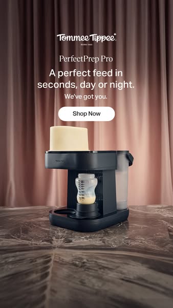 This image ad promotes the Tommee Tippee Perfect Prep Pro machine. The ad emphasizes the convenience and speed of the pr