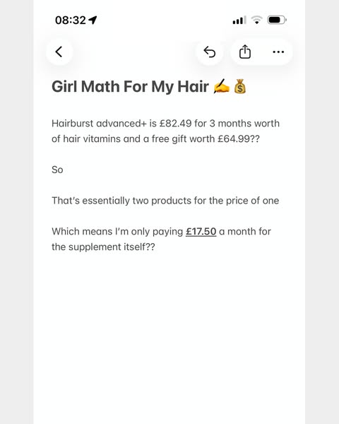 This ad is a screenshot of a social media post that breaks down the cost of a 3-month supply of Hairburst advanced+ hair