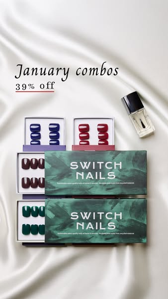 This image ad showcases a variety of Switch Nails products, emphasizing different color combinations available for the m