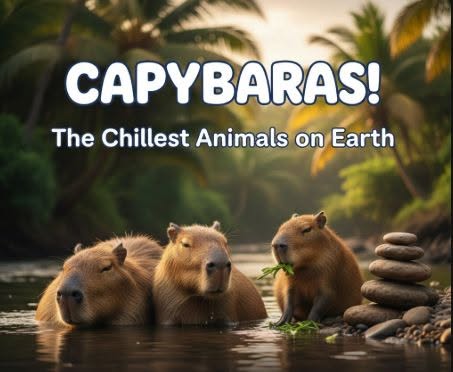 This image ad features capybaras, which are described as the chillest animals on earth.