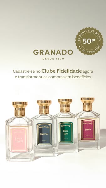 An ad showcasing a line of perfumes from Granado, emphasizing the brand's heritage and offering bonus points for sig