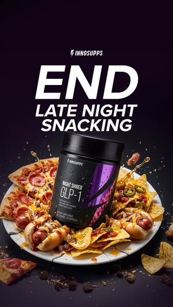This ad aims to solve the problem of late-night snacking, with the Inno Supps Night Shred GLP-1 product.