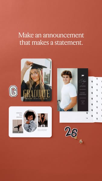 This ad is for graduation announcement cards. The ad showcases several different card styles and options.