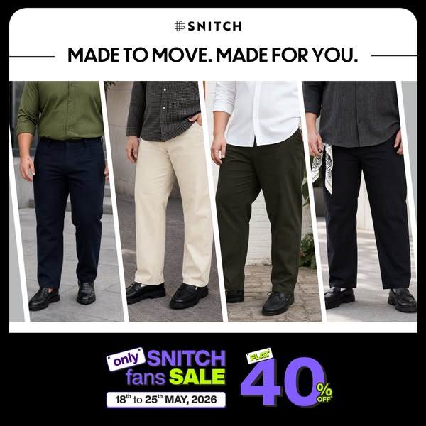This ad promotes Snitch brand pants with a special offer for their fans. The ad features four men wearing different styl