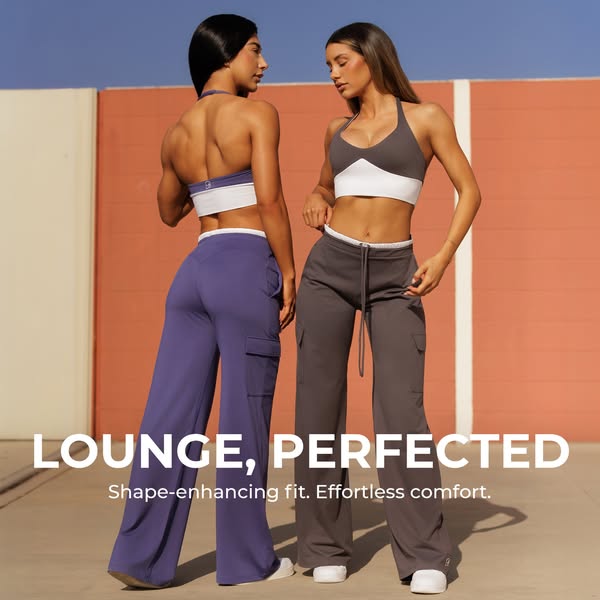 This Meta ad showcases the brand's shape-enhancing fit and effortless comfort of the lounge set.