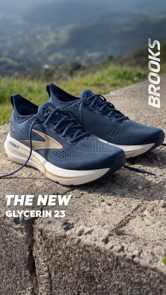 This Brooks ad showcases the brand's new Glycerin 23 running shoes, highlighting their design through a close-up sho