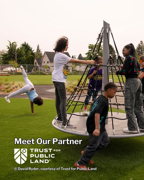 An image ad showcasing children playing on a playground structure. The ad promotes the Trust for Public Land, highlighti