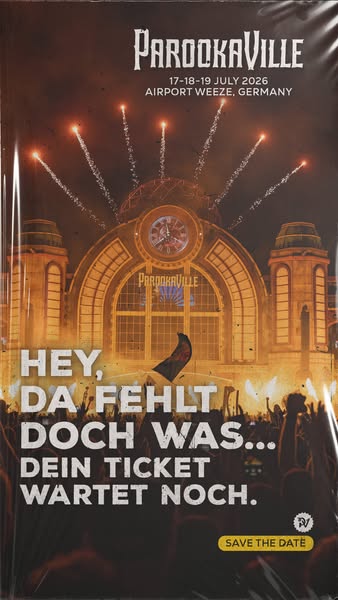 This image ad promotes the Parookaville music festival taking place July 17-19, 2026 in Airport Weeze, Germany. The ad u