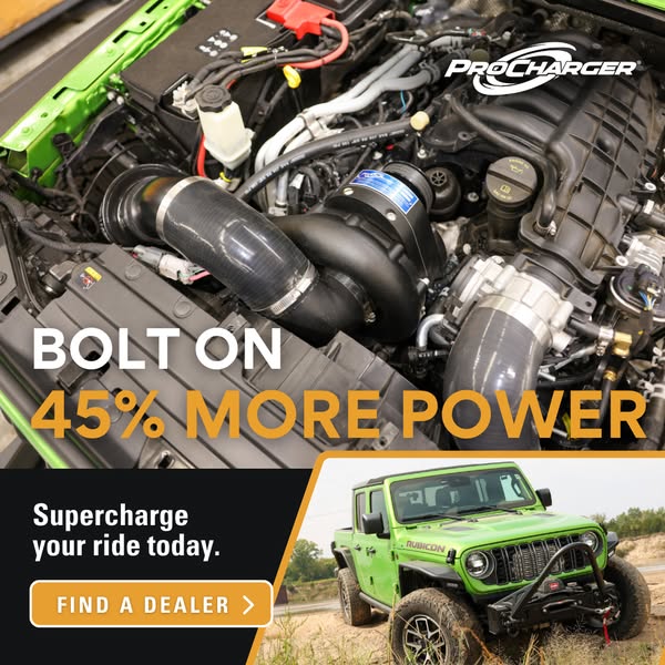 This ad for ProCharger highlights the brand's supercharger product, promoting a 45% increase in power when bolted on