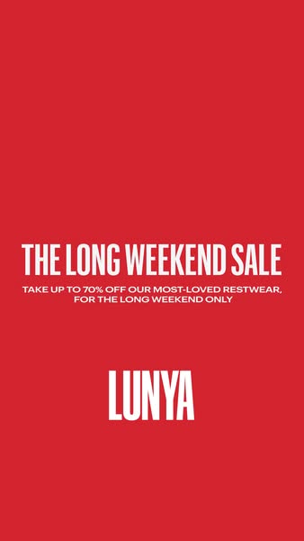 This is a simple image ad for Lunya, advertising a long weekend sale of up to 70% off most-loved restwear.
