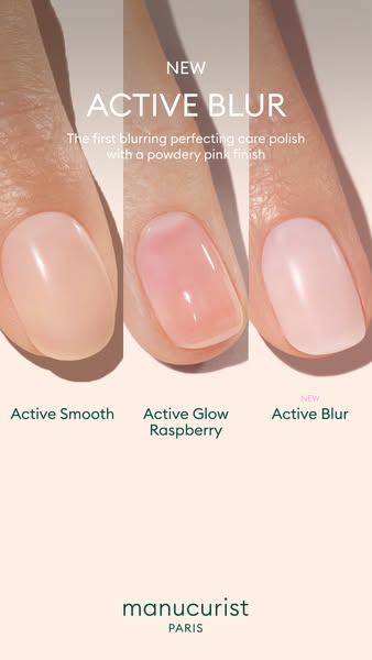 This image ad promotes Manucurist's new Active Blur nail polish, showcasing the range's blurring and perfecting 