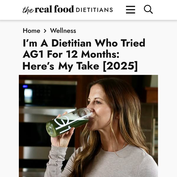 This ad features a screenshot of a blog post from "the real food DIETITIANS" website. The headline states that