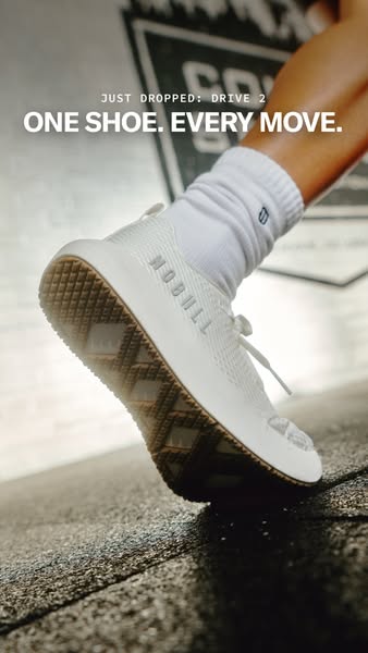 This ad showcases the NOBULL Drive 2 shoe, emphasizing its versatility for any type of movement. The image focuses on th