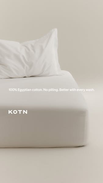A static image ad showcasing KOTN Egyptian cotton sheets. The ad focuses on the product's softness, quality, and dur