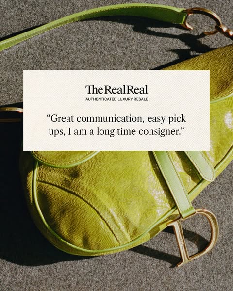 This ad for The RealReal features a quote from a long time consigner about their great communication and easy pick ups.