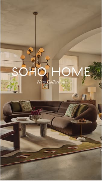 This ad features a modern living room to promote the new collection from Soho Home. It focuses on the aesthetic and desi