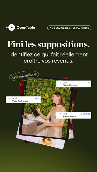 This ad for OpenTable aims to show the value of OpenTable to restaurant owners. It uses a background image of a restaura