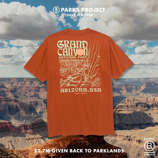 This ad promotes Parks Project and their Grand Canyon National Park T-shirt. The ad highlights the brand's commitmen