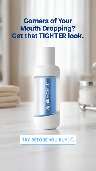 This image ad from SpoiledChild introduces a product designed to combat the appearance of drooping mouth corners, promot