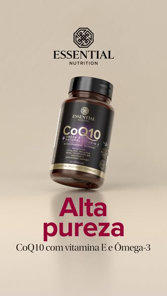 This image ad features a bottle of Essential Nutrition's CoQ10 supplement, highlighting its purity and key ingredien
