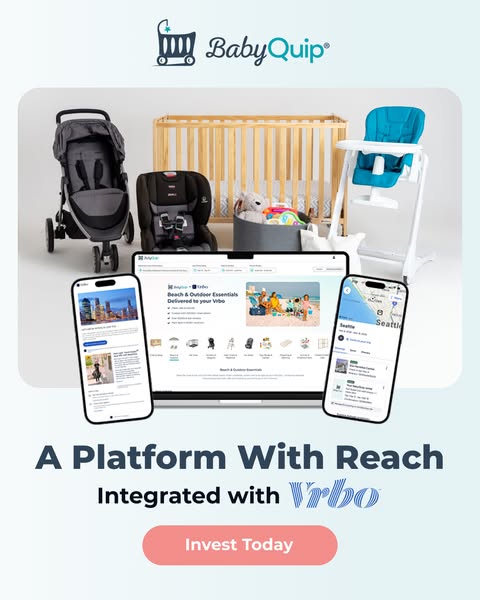 This ad for BabyQuip promotes their platform for renting baby gear to families. The ad features a variety of baby equipm