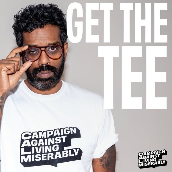 This ad features an individual wearing a t-shirt with the 'Campaign Against Living Miserably' logo, aiming to pr