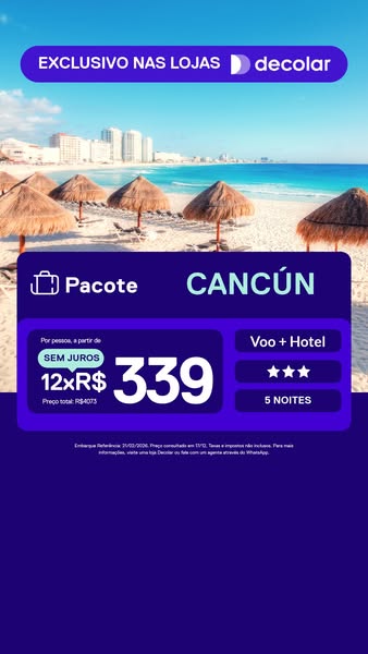 This image ad promotes a travel package to Cancún offered by Decolar, featuring a beach scene and details on pricing and