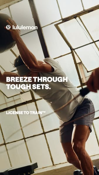 This ad for Lululemon features a man working out in what appears to be a gym. He is shown lifting a medicine ball and ju