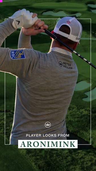 This image ad showcases a golfer wearing Peter Millar apparel during a golf swing at Aronimink Golf Club, promoting the 