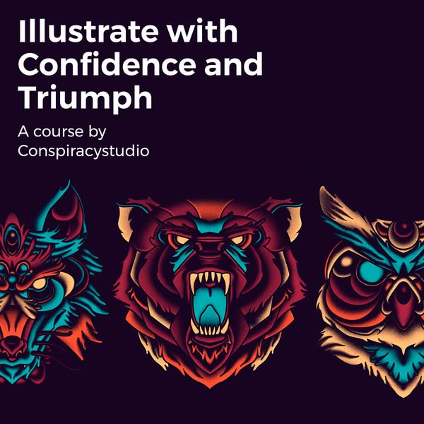 This image ad promotes an illustration course by Conspiracy Studio, emphasizing confidence and triumph in illustration. 