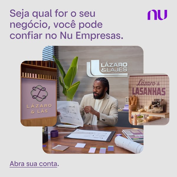 The ad promotes Nu Empresas as a reliable financial partner for businesses, showcasing diverse business types supported 
