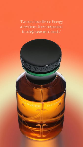 This ad features a testimonial about the focus benefits of The Nue Co's Mind Energy supplement.